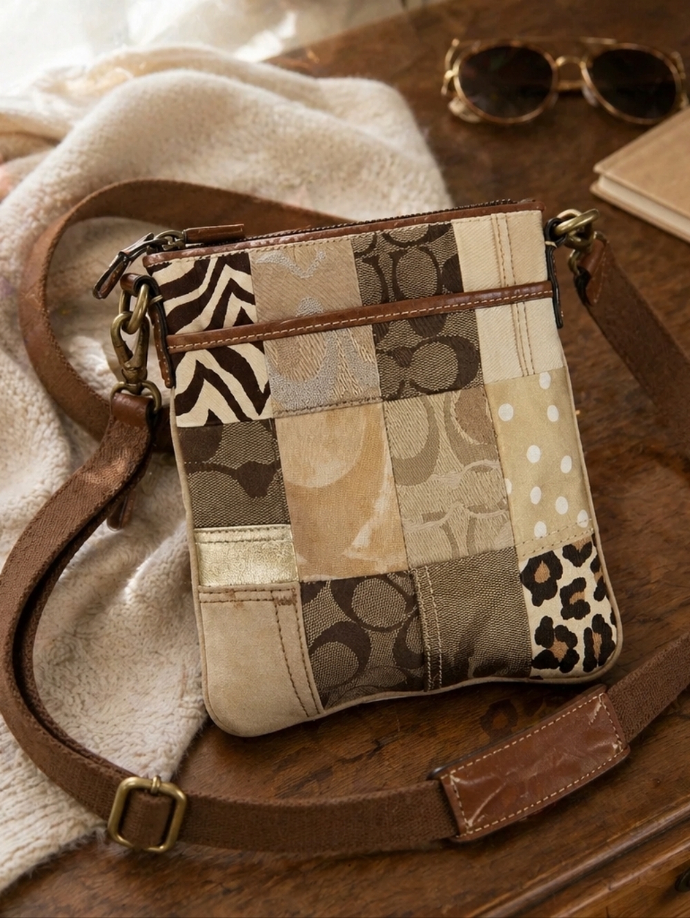Coach Patchwork Y2K Crossbody Bag in Brown, Tan, Cream EUC